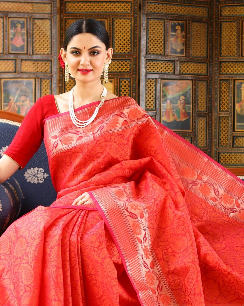 Rukmini Red Kanjivaram Saree