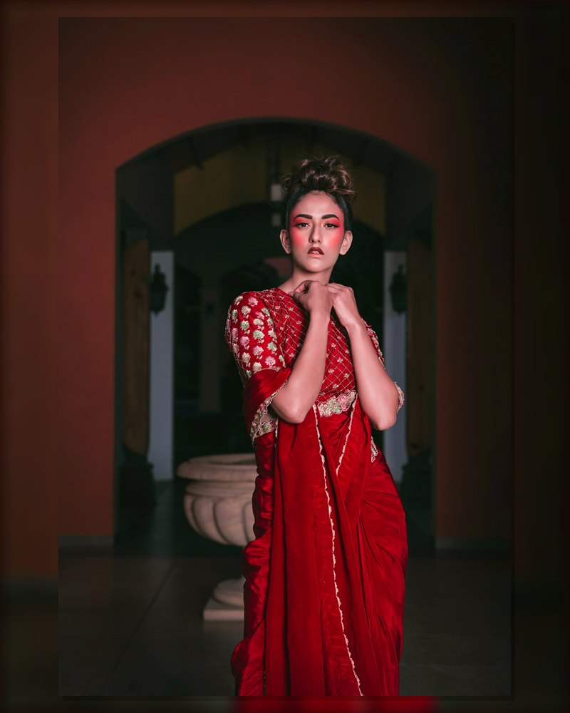 Nayantara Red Bridal Velvet Saree