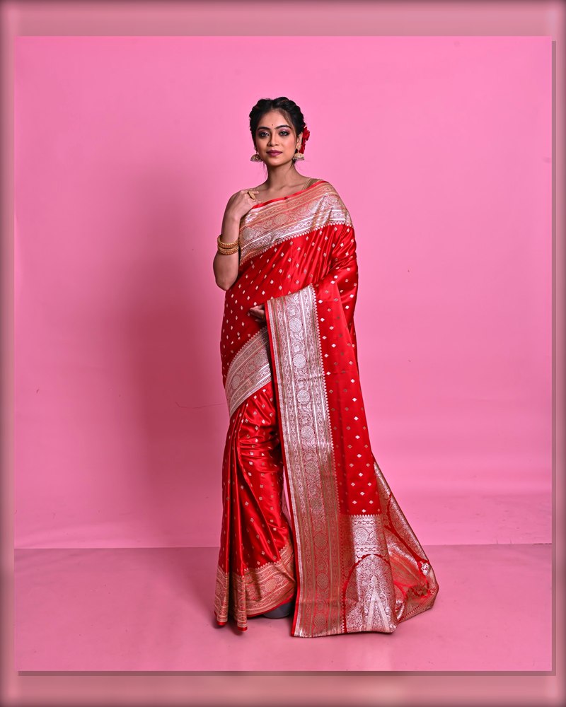 Ahilya Red Banarasi Saree